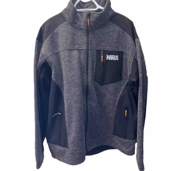 NRA Full Zip Softshell Jacket Size 2XL Gray Black Orange Shooting Hunting - Picture 1 of 4